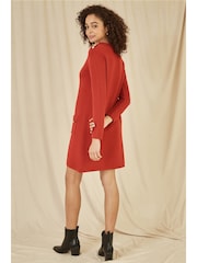 Yumi Orange Knitted Tunic Dress With Gold Hardware Details - Image 3 of 5