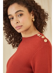 Yumi Orange Knitted Tunic Dress With Gold Hardware Details - Image 4 of 5