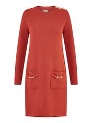 Yumi Orange Knitted Tunic Dress With Gold Hardware Details - Image 5 of 5