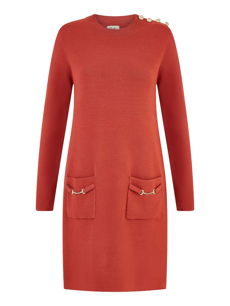 Yumi Orange Knitted Tunic Dress With Gold Hardware Details - Image 5 of 5