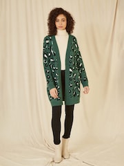 Yumi Green Animal Intarsia Long Cardigan - Image 2 of 5