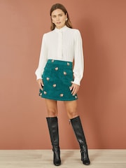 Yumi Blue Fox Embroidered Corduroy Mini Skirt - Image 2 of 4