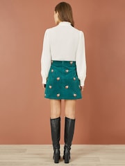 Yumi Blue Fox Embroidered Corduroy Mini Skirt - Image 3 of 4
