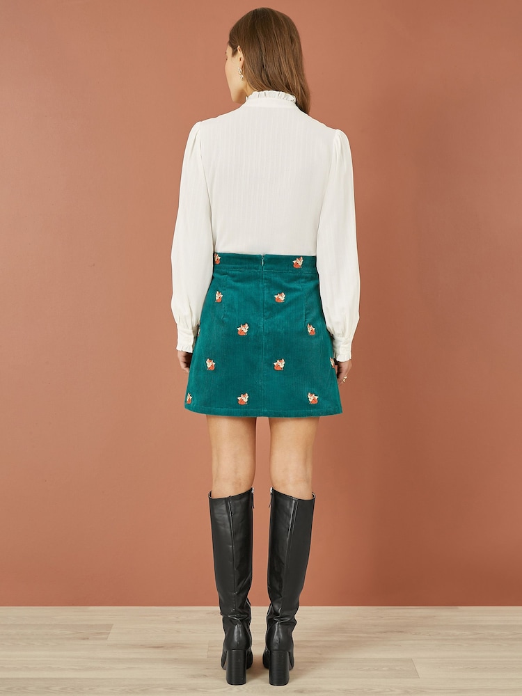 Yumi Blue Fox Embroidered Corduroy Mini Skirt - Image 3 of 4