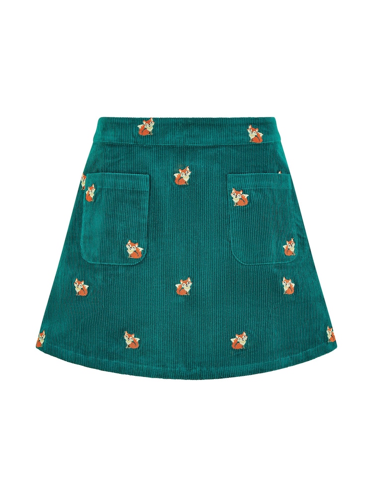 Yumi Blue Fox Embroidered Corduroy Mini Skirt - Image 4 of 4