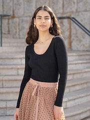 Yumi Black Metallic Knitted Ribbed Top - Image 1 of 5