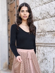 Yumi Black Metallic Knitted Ribbed Top - Image 2 of 5