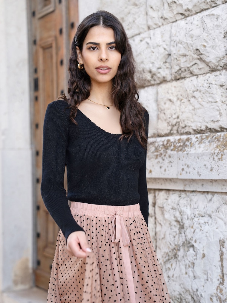 Yumi Black Metallic Knitted Ribbed Top - Image 2 of 5