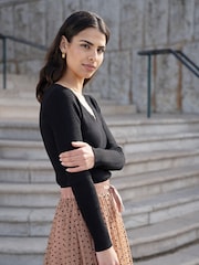 Yumi Black Metallic Knitted Ribbed Top - Image 4 of 5