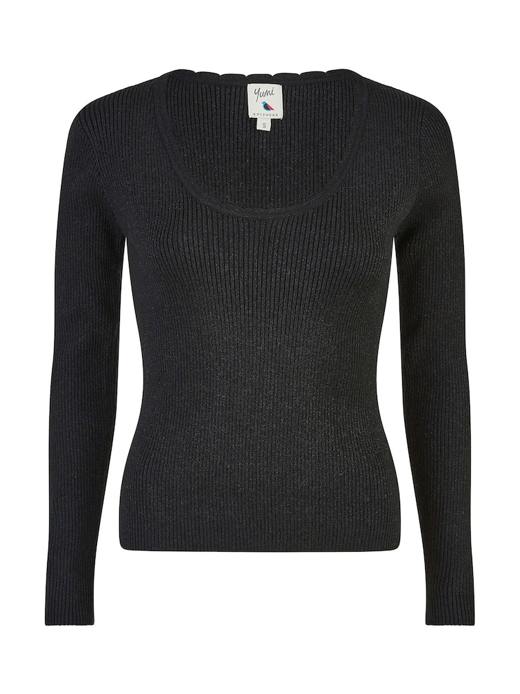 Yumi Black Metallic Knitted Ribbed Top - Image 5 of 5