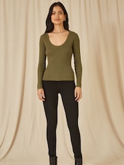 Yumi Green Metallic Knitted Ribbed Top - Image 2 of 5