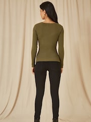 Yumi Green Metallic Knitted Ribbed Top - Image 3 of 5