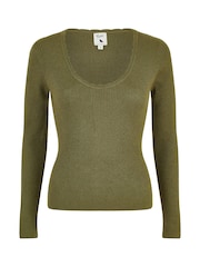 Yumi Green Metallic Knitted Ribbed Top - Image 5 of 5