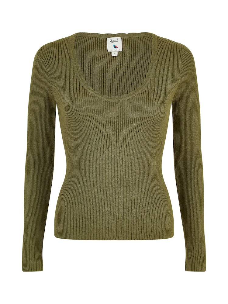 Yumi Green Metallic Knitted Ribbed Top - Image 5 of 5