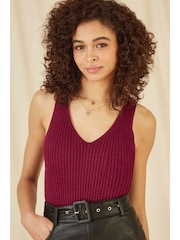 Yumi Red Metallic Rib Knitted Vest Top - Image 1 of 5