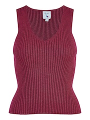 Yumi Red Metallic Rib Knitted Vest Top - Image 5 of 5