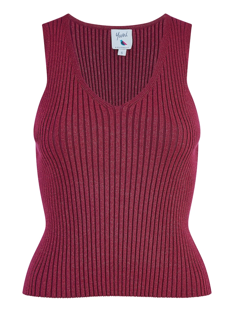 Yumi Red Metallic Rib Knitted Vest Top - Image 5 of 5