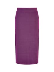 Yumi Purple Rib Knitted Midi Column Skirt - Image 5 of 5