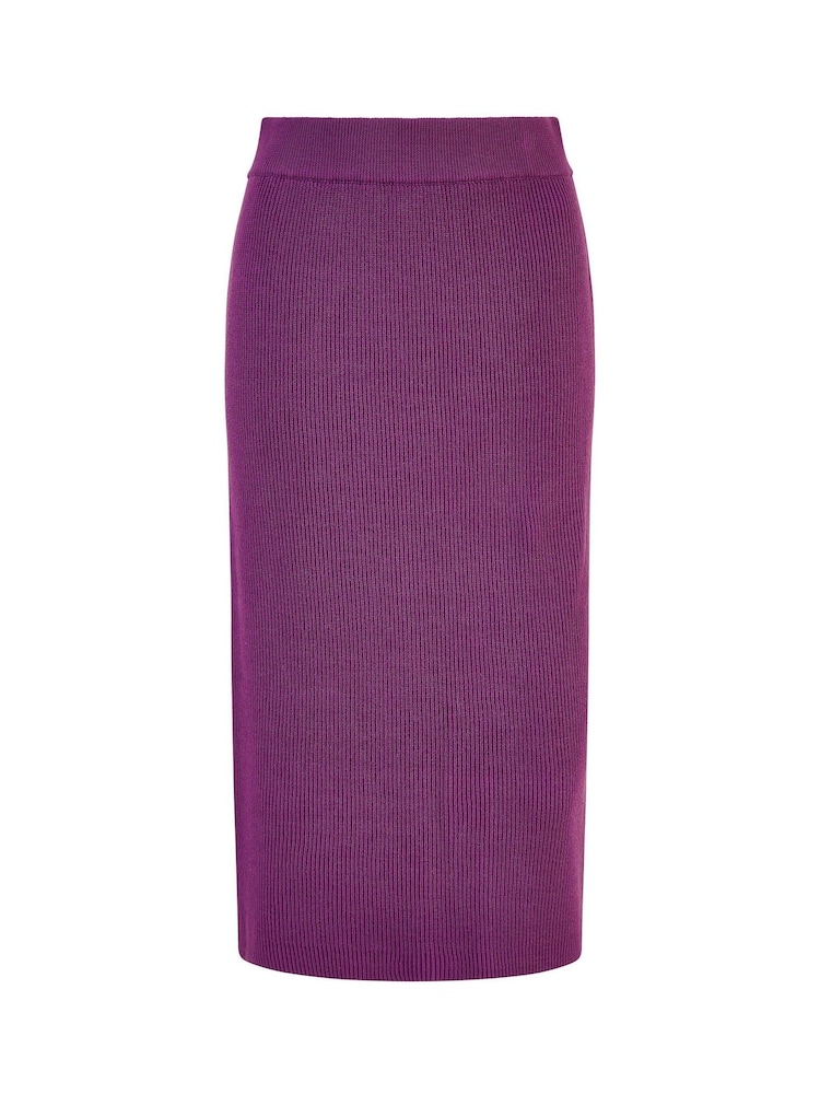 Yumi Purple Rib Knitted Midi Column Skirt - Image 5 of 5
