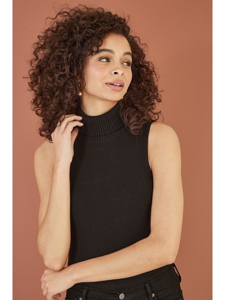 Yumi Black Knitted Roll Neck Sleeveless Jumper - Image 4 of 4 Yumi Black Knitted Roll Neck Sleeveless Jumper - Image 4 of 4