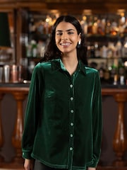 Yumi Green Velvet Relaxed Fit Shirt - Image 1 of 9