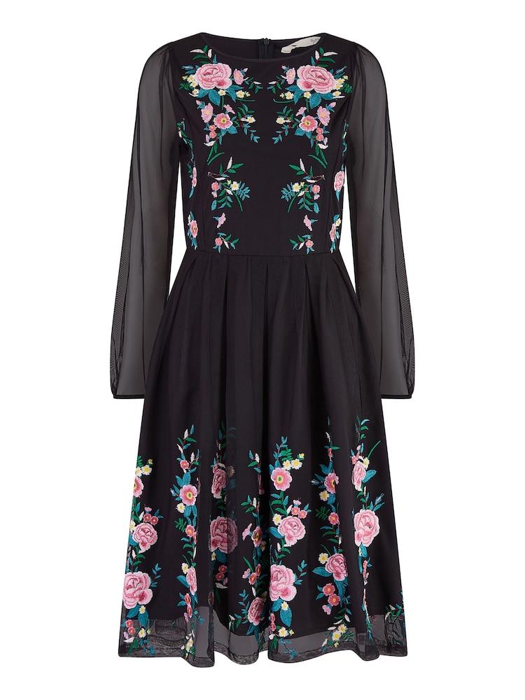 Schwarz - Yumi Besticktes Skater-Ballkleid mit langen Netzärmeln - Bild 5 von 5 Schwarz - Yumi Besticktes Skater-Ballkleid mit langen Netzärmeln - Bild 5 von 5