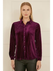 Yumi Purple Velvet Relaxed Fit Shirt - Image 1 of 5