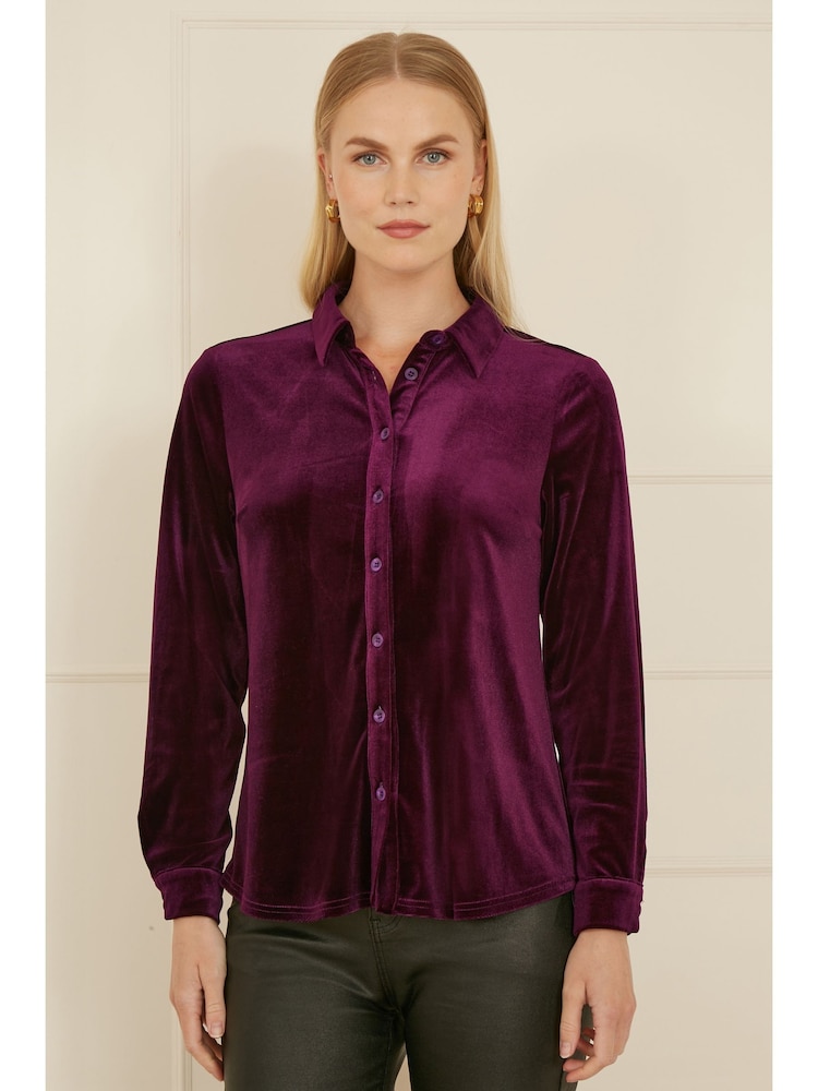 Yumi Purple Velvet Relaxed Fit Shirt - Image 1 of 5
