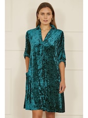 Yumi Green Velvet Tunic Dress With 3/4 Sleeves - Image 1 of 4