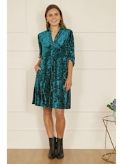 Yumi Green Velvet Tunic Dress With 3/4 Sleeves - Image 2 of 4