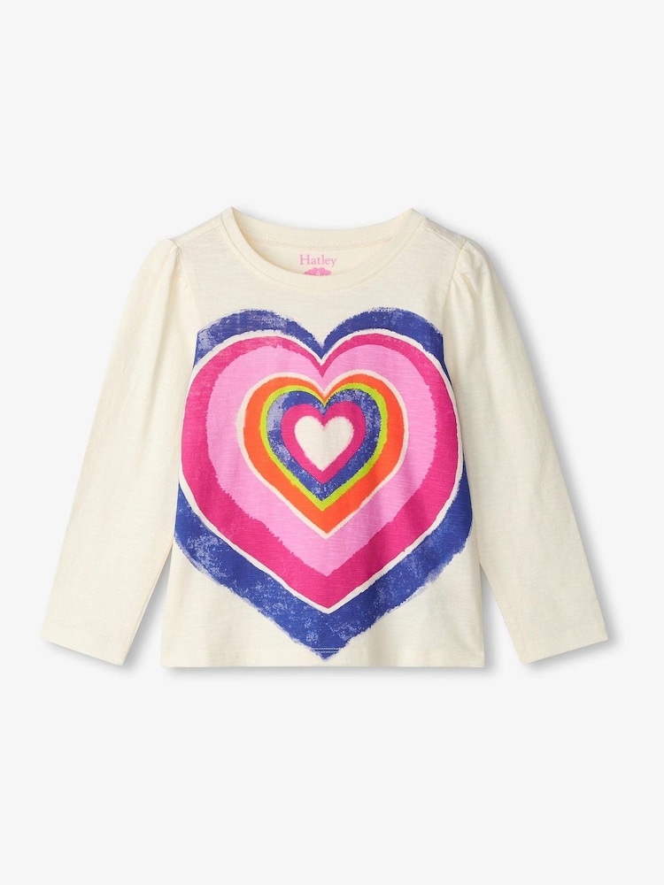 Hatley Layered Hearts Longsleeve Graphic 100% Cotton White T-Shirt - Image 1 of 2 Hatley Layered Hearts Longsleeve Graphic 100% Cotton White T-Shirt - Image 1 of 2