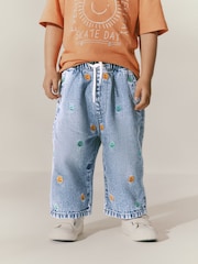 Mid Blue Embroidered 100% Cotton Denim Jeans (3mths-7yrs) - Image 1 of 8