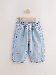 Mid Blue Embroidered 100% Cotton Denim Jeans (3mths-7yrs) - Image 5 of 8