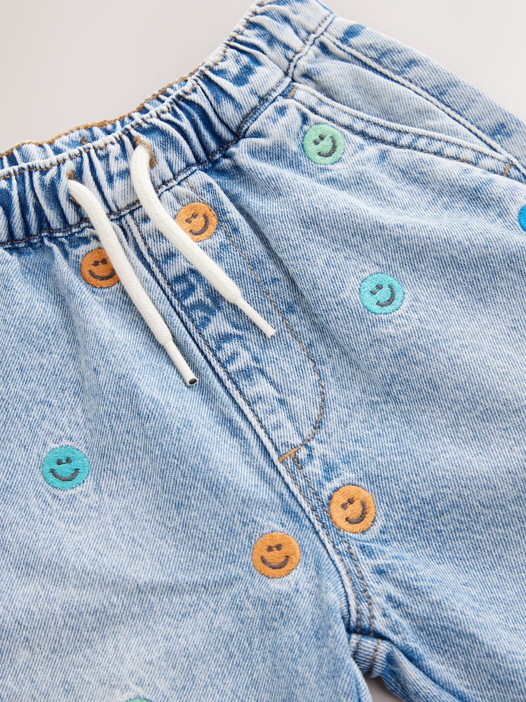 Mid Blue Embroidered 100% Cotton Denim Jeans (3mths-7yrs) - Image 7 of 8