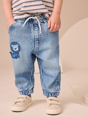 Blue Denim Lion Pull On Cuffed 100% Cotton Jeans (3mths-7yrs) - Image 1 of 8
