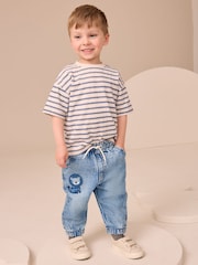 Blue Denim Lion Pull On Cuffed 100% Cotton Jeans (3mths-7yrs) - Image 2 of 8