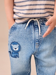 Blue Denim Lion Pull On Cuffed 100% Cotton Jeans (3mths-7yrs) - Image 4 of 8