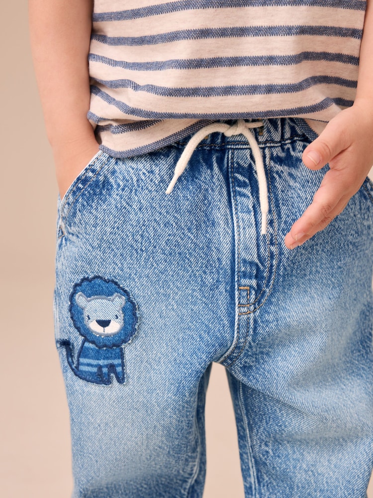 Blue Denim Lion Pull On Cuffed 100% Cotton Jeans (3mths-7yrs) - Image 4 of 8