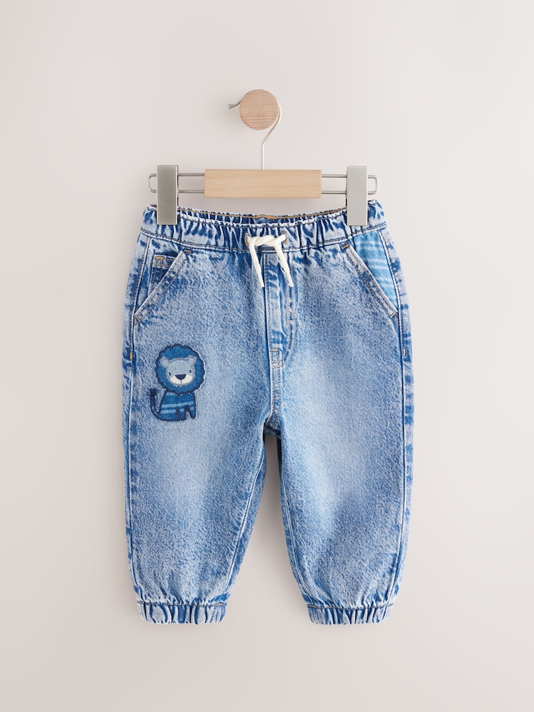 Blue Denim Lion Pull On Cuffed 100% Cotton Jeans (3mths-7yrs) - Image 5 of 8