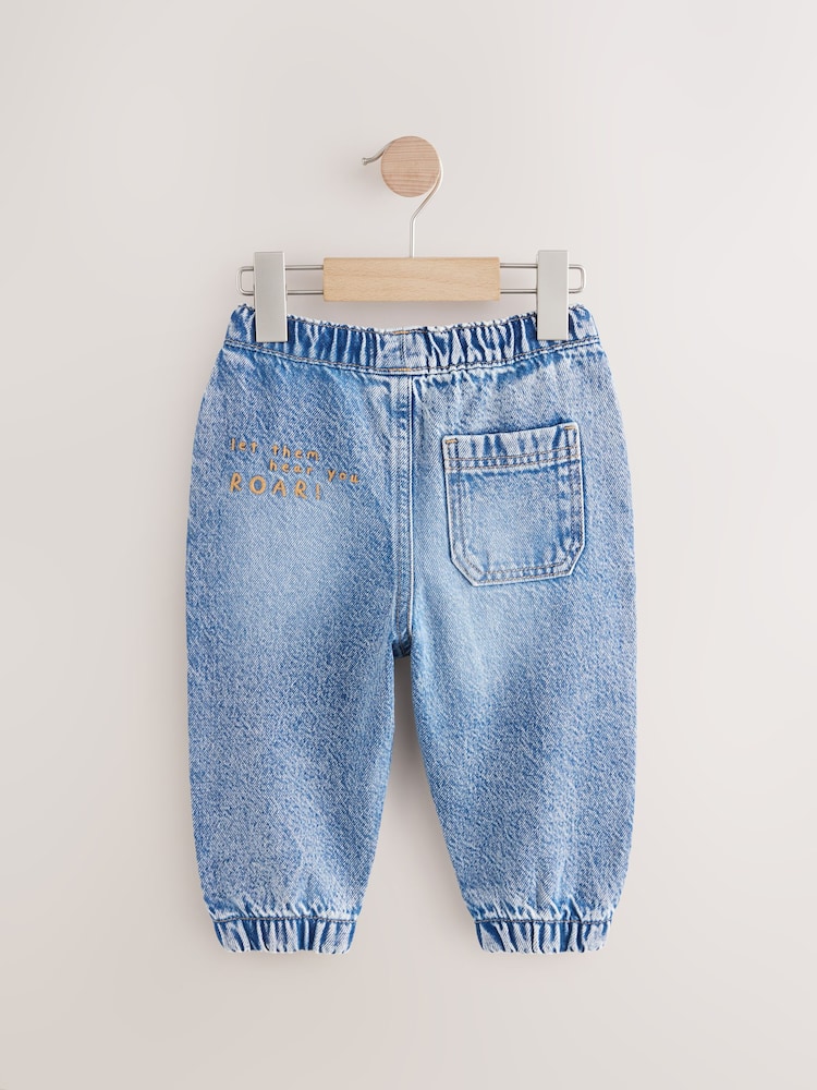 Blue Denim Lion Pull On Cuffed 100% Cotton Jeans (3mths-7yrs) - Image 6 of 8