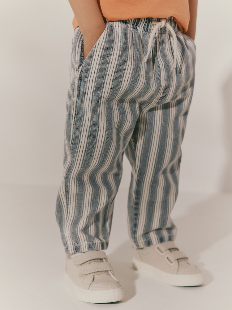 Blue/Ecru Stripe 100% Cotton Pull On Lightweight Jeans (3mths-7yrs) - Image 1 of 8
