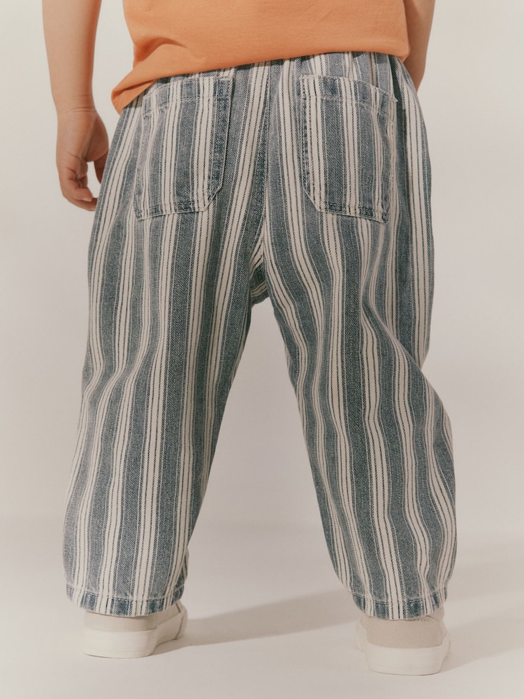 Blue/Ecru Stripe 100% Cotton Pull On Lightweight Jeans (3mths-7yrs) - Image 2 of 8