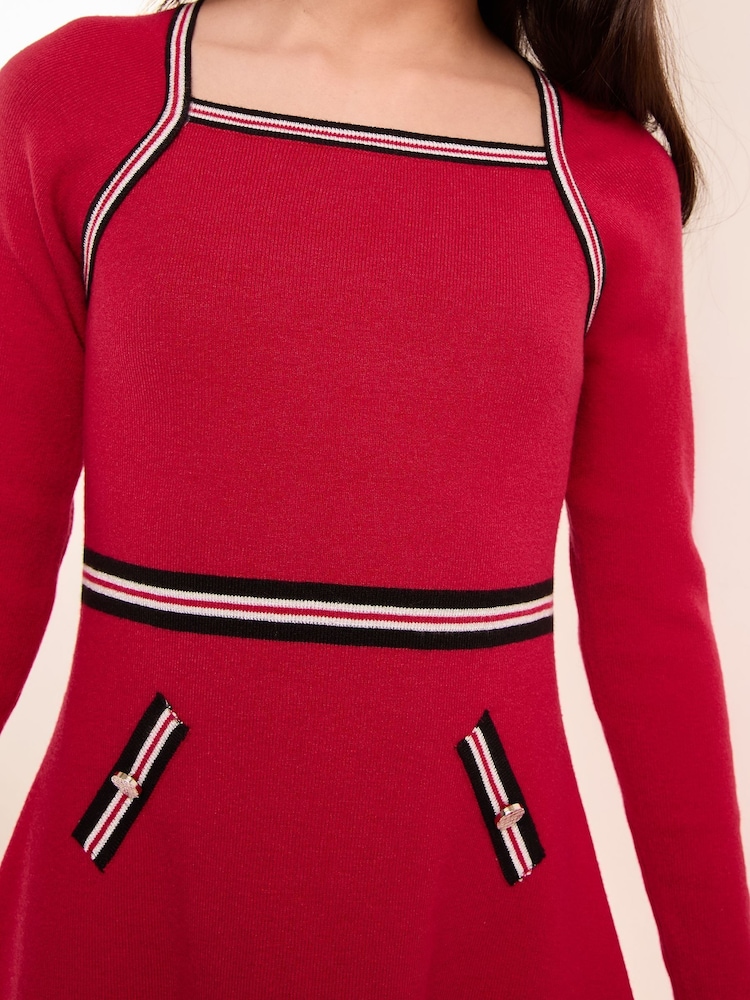 Lipsy Red Tipped Knitted Dress (5-16yrs) - Image 2 of 4