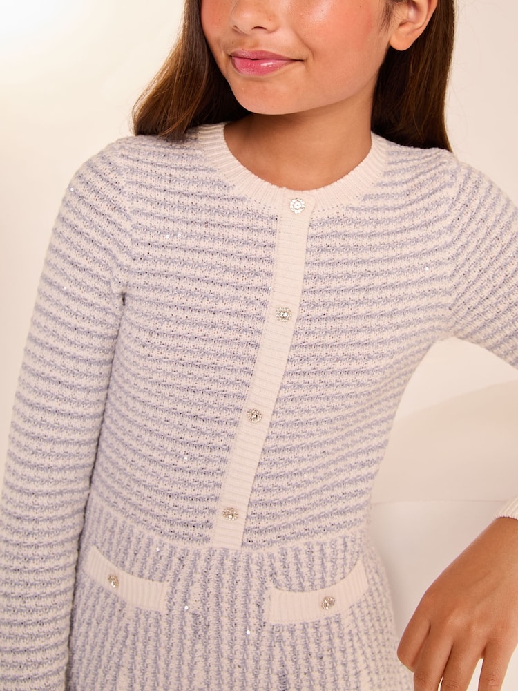 Lipsy Blue Boucle Sequin Knit Dress (5-16yrs) - Image 3 of 4
