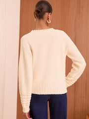 Love & Roses Ivory White Tie Front Knitted 100% Cotton Cardigan - Image 2 of 4