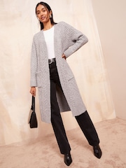 Friends Like These Grey Longline Cable Knit Cardigan - Image 1 of 4