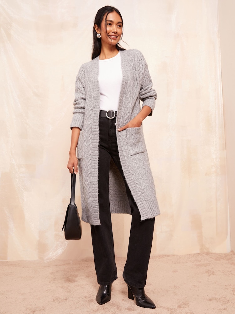 Friends Like These Grey Longline Cable Knit Cardigan - Image 4 of 4