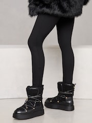 Lipsy Black Chunky Faux Leather Snow Boots With Faux Fur Lining - Image 4 of 4