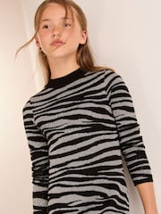 Lipsy Black Zebra Jacquard Knitted Dress (5-16yrs) - Image 3 of 4