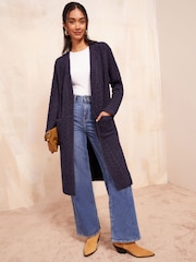 Friends Like These Navy Blue Longline Cable Knit Cardigan - Image 1 of 6